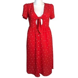 EVERLY RED ORANGE POLKA‎ DOT FROMT TIE DRESS